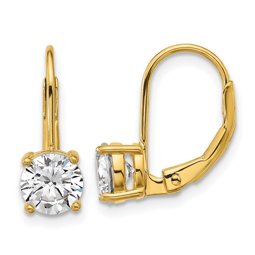 925 Sterling Silver Flash-gold Plated 6mm CZ 2 Stone Leverback Earrings
